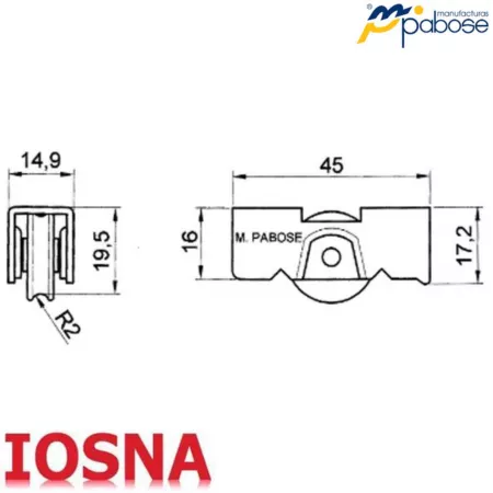Rueda Simple para Ventana Corredera de Aluminio 15 kg Canal U -  Pabose Ref. 1004/2