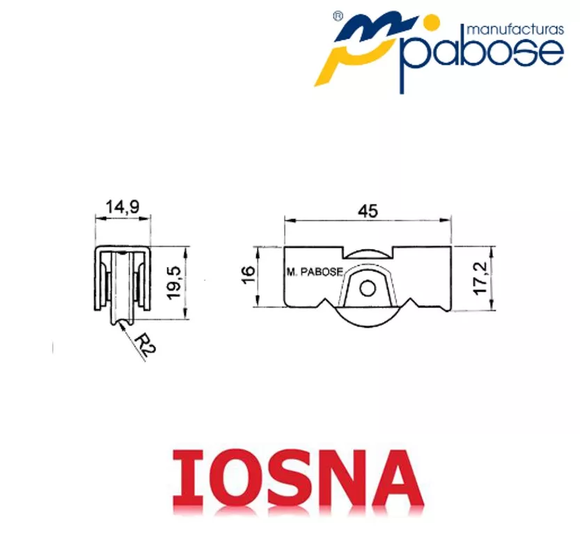 Rueda Simple para Ventana Corredera de Aluminio 15 kg Canal U -  Pabose Ref. 1004/2
