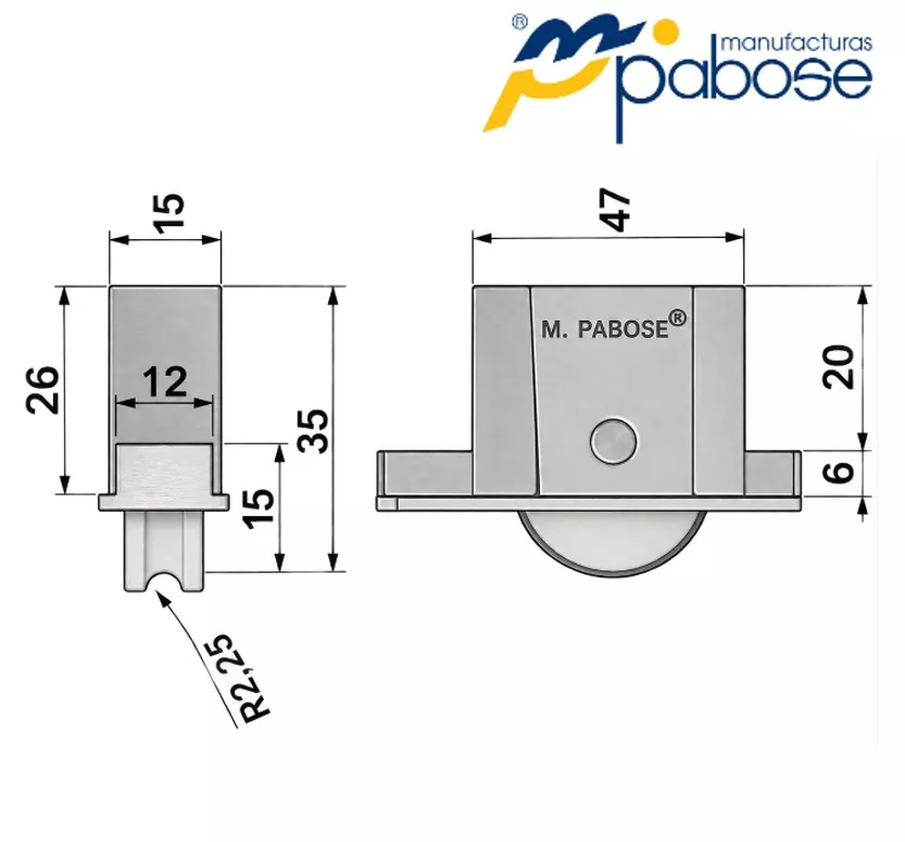 Rueda Simple P-2001E-A Pabose para Ventanas o balconeras Correderas
